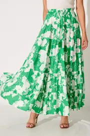 Brice Maxi Skirt in Green With White Floral 8