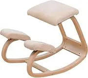 Ergonomic Wooden Kneeling Chair Posture Corrector for Home Office, 250lbs Capacity, Adjustable Rocker Base, Breathable Mesh Fabric (White)