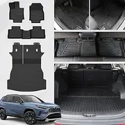 JOULARISE Floor Mats Cargo Mats Set for Toyota RAV4 2019-2024 2025 (Include Hybrid) Car Mat Accessories, All Weather TPE Cargo Liner Trunk Mat Backrest Mat(Trunk Mat with Backrest Mat + Floor Mat)