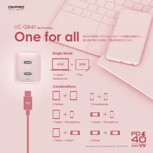 ONPRO UC-QB40 GAN 40W氮化鎵超急速充電器/UC-MFICL120G Type-C蘋果快衝線/豆腐頭