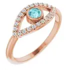 Blue Zircon & White Sapphire Evil Eye Ring In 14K Rose Gold