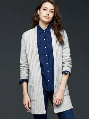 Gap Open-front Cardigan, Light Gray Heather, Wool Blend, Size M/L, NWT