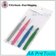 4 Precision Tweezers Set Splinter & Ingrown Hair Removal Women Pointed & Slanted