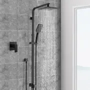 ACA WELS Square Twin Shower Head Station with Mixer Tap Set Matte Black