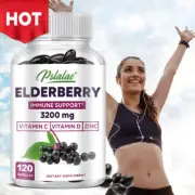 Elderberry Capsules 3200mg - with Black Elder Extract - Energy & Immune Booster