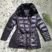BCBGMAXAZRIA Black Adela Down & Feather Puffer Fur Collar Trim SIZE: L