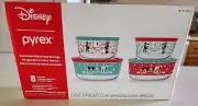 Pyrex 8 Piece Glass Food Storage Container Set Minnie Mickey Mouse 4-Cup & 3-Cup