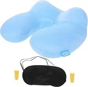 EXHUMKY Inflatable Travel Neck Pillow Ergonomic U Shaped Neck Support for Airplane Train and Car Trips Washable Cover Compact Design for Long Flights and Comfortable Travel