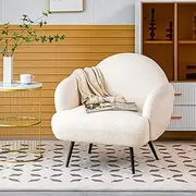 White Accent Chair with Black Metal Legs, Armchair for Living Room, Bedroom, Reading, Comfy Modern Boucle Chair Tufted Backrest