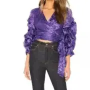 NWT Alice + Olivia Dominica Wrap Top Baroque Floral Electric Purple Size Large