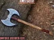Custom & Handmade Carbon Steel Blade DOUBLE HEADED Viking Axe-30-inches.