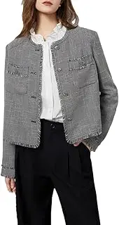 [Generic] Women's Plaid Jacket, Round Neck Single Breasted Tassel Splicing Office Commuting Jacket