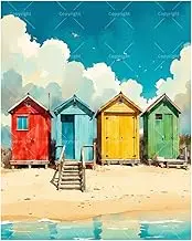 TAOPAOLAB Seaside Paint by Numbers Kit for Adults - DIY Colorful Beach Huts Painting on Canvas 16x20In, Acrylic Paint Set, Suitable for Beginners, Coastal Art for Home Decoration or Gifts