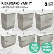 600-1500mm Vanity Finger Pull Matt Timber Look Stone Basin Kickboard Soft Close