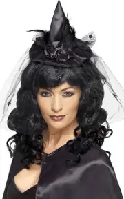 Spider Veil Mini Black Satin Witch Hat