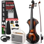Pyle 4/4 Silent Electric Violin with Amplifier Kit, Solid Wood Fiddle with 10W A