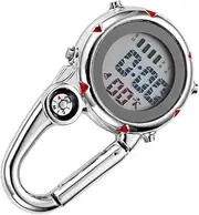 [Healvian] 1Pc Multi Purpose Clip Quartz Watch Durable Outdoor Indoor Hanging Watch with Alarm Date Display Glow The Dark Function Compass for Adventurers