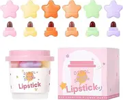 Star Capsule Lipstick Set, 6 Colors, Mini Waterproof Velvet Matte Lipstick, Long Lasting Cute Star Capsule Shaped Nonstick Cup Lip Gloss, Portable Makup Christmas New Year for Girls, A