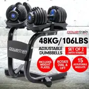 48kg ADJUSTABLE DUMBBELL SET w/ STAND HOME GYM EXERCISE EQUIPMENT WEIGHTS Blue