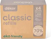 Diaper Dekor Pail Refills for Classic Original & EKO Diaper Pails, 4 Pack Unscented| Extra Thick Refills Made with 70% Recycled Materials
