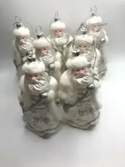 8 Living Quarters Ornaments Old Saint Nick Santa Clause White Silver Christmas