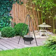 Danoz Outdoors - Tripod Garden Fire Pit BBQ Barbecue Cast Iron & Steel Fire Pit Bowl Round