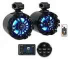 KICKER KMC5 Marine Bluetooth Receiver+Remote+(2) 6.5" Black LED Tower Speakers