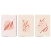 Set of Peach & Pink Leaves Pastel Abstract Wall Art