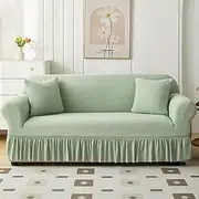 LIODUX Sofa Cover with Skirt, Stretch Sofa Slipcover Spandex Non-Slip Soft Couch Covers, Washable Sofa Slipcovers with Anti-Skid Foam & Thick Elastic Cord for Home (Light Green,1 Seater(90-140cm))