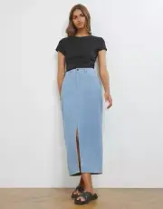 Atmos&Here Leila Denim Split Maxi Skirt Faded Light Wash