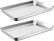 Cabilock Baking Sheets Set of 2, Stainless Steel Baking Pan Tray, Rectangle Steaming Cooker Tray 10.4 x 6 x 1 Inches, Healthy Heavy-Duty, Easy Clean & Mirror Finished