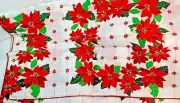 Christmas 52 X 70 Poinsettias Table Cloth New Mid century Made in U.S.A.