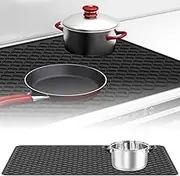Silicone Stove Top Cover Flat Stove Top Mat Heat Resistant Electric Stove Protector Mat with Raised Edge Space Saving Stove Top Protector Reusable Cooktop Oven Mat for Flat Stove Top Home(Black)
