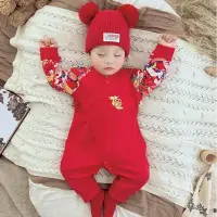 在飛比找蝦皮商城精選優惠-寶寶滿月週歲百天衣服 寶寶偏開抽繩連身衣 秋冬寶寶連身衣 嬰