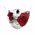 Custom Made FACE MASK Reusable / Washable Red Rose Skeleton Skull - White