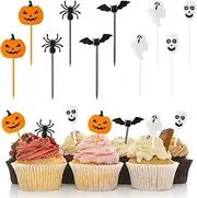 100pcs Plastic Halloween Toothpicks Cupcake Topper Cake Decorations Picks for Fruit Appetizer Halloween Party Favor Supplies
