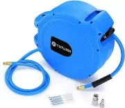 Pneumatic Air Compressor Retractable 50Ft. Rubber PVC Air Hose Reel w/ Fittings