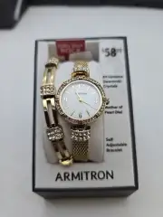 Armitron Women's 75/5548MPGPST Crystal Accented Gold-Tone Mesh Watch & Bracelet