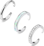 [Diamday] 3pcs 14K Gold Filled Toe Rings for Women Adjustable Open Toe Ring Set Finger Ring Toe Ring Cute Opal CZ Flower Simple Toe Rings Tail Band Rings Beach Summer Foot Jewellery Silver Gold