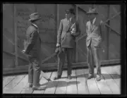 Captain Frank Hurley, Flying Officer S.J. Moir and another man, NS- Old Photo