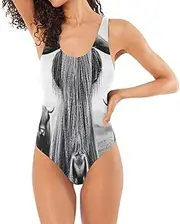 [RPLIFE] Highland Cow White Black Bathing Suit Womens, Low Back Bathing Suits for Women One-Piece Bathing Suit for Women Cheeky