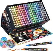 NICETY 180 Colors Acrylic pens - Brush Markers for Painting on Stone, Wood, Glass, Ceramics - Brush Tip 1-6mm, Water Based Acrylic Markers for Adults