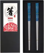 Premium Titanium Plated Stainless Steel Chopsticks - 2 Pairs Gift Set