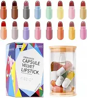 [KISSIO] Mini Lipstick Set,16PCS Matte Lipstick 16 Colors,Pill Lipstick,Velvety Waterproof Long Lasting Capsule lipstick,Matte Lipstick Set,Travel Friendly,Cruelty Free,2.4 oz