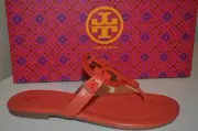NIB $225+ Tory Burch Miller 2 Sandal Thong Flat Shoes Dark Poppy Red Leather 5.5