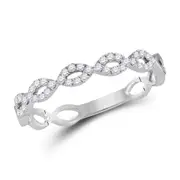 14k White Gold Round Diamond Twist Stackable Band Ring 1/5 Cttw