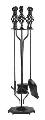 VODA Fireplace Tools Set, 5-Piece Cast Iron 33" Fire Place Set Tools Indoor F...