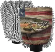 XYMZR American Flag Trout Absorbent Microfiber Car Wash Mitt, Funny Cute Anime Scratch Free for Cars Cleaning, Home Cleaning Mitts, 2 Pack, 10.24” L x 7.09” W