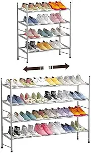 [Forthcan] Shoe Rack Shoes Organizer, Metal Iron of Expandable and Adjustable Shoes Organizer, Stackable Shoe Shelf for Entryway Doorway (Gray, 4-Tier)