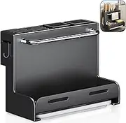 Kitchen Knife Holder and Utensil Holder, KoudHug Stainless-Steel Universal Knife Block Without Knives 7 Slots, Knives Storage, Countertop, Wall-Mountable Dual-Use Large Volume Knife Organizer (Black)